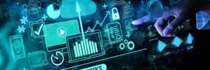 person interacting with digital data analytics - Data Analytics