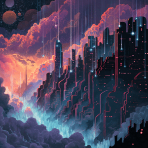 Futuristic digital cityscape with glowing data streams-data security management