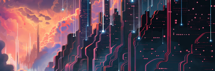 Futuristic digital cityscape with glowing data streams-data security management