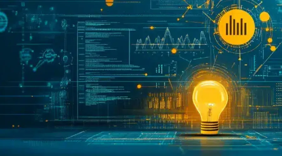 digital illustration featuring a glowing lightbulb at the center - workflow optimization