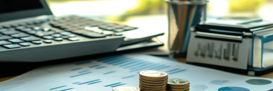 table with laptop and coins - proactive it management​