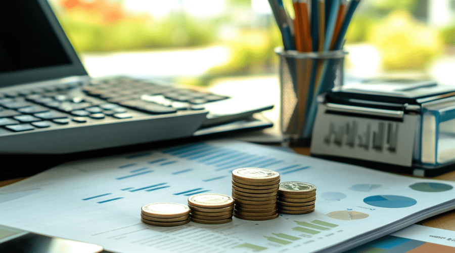 table with laptop and coins - proactive it management​