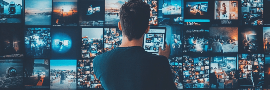 A person facing a lot of digital screen - customer testimonials​