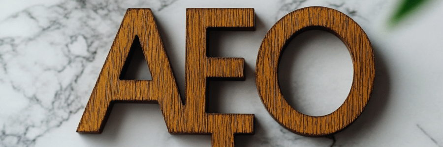 An alphabet letter with AEO - answer engine optimization