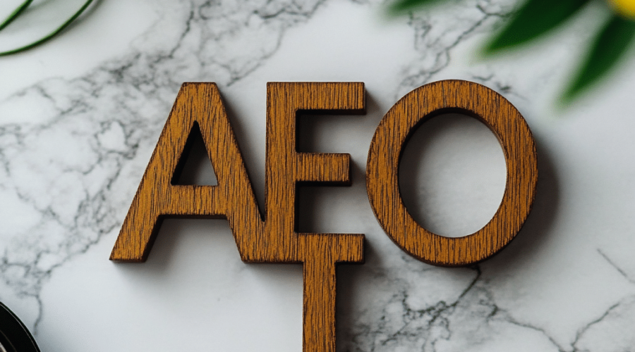 An alphabet letter with AEO - answer engine optimization