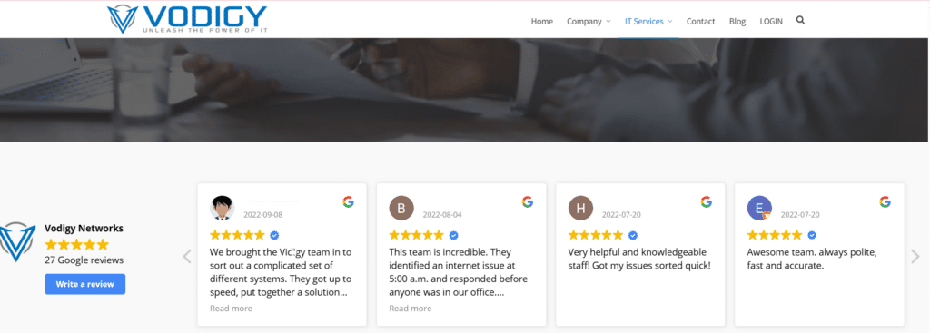 Vodigy Google reviews