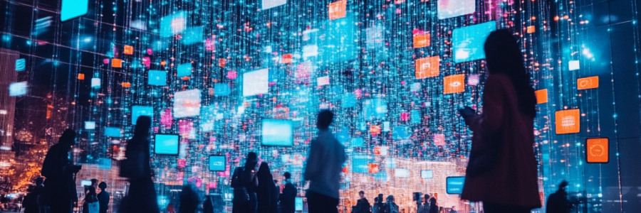 busy people using cellphone with digital rays - online customer engagement strategy